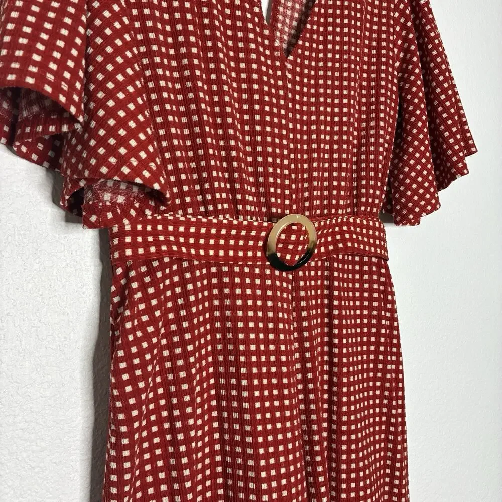 Anthropologie Ett:twa Red Checkered Belted Jumpsuit 2